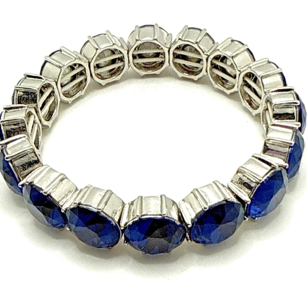 NWOT Charter Club Blue Rhinestone Bracelet Silver Tone Stretch Statement 8